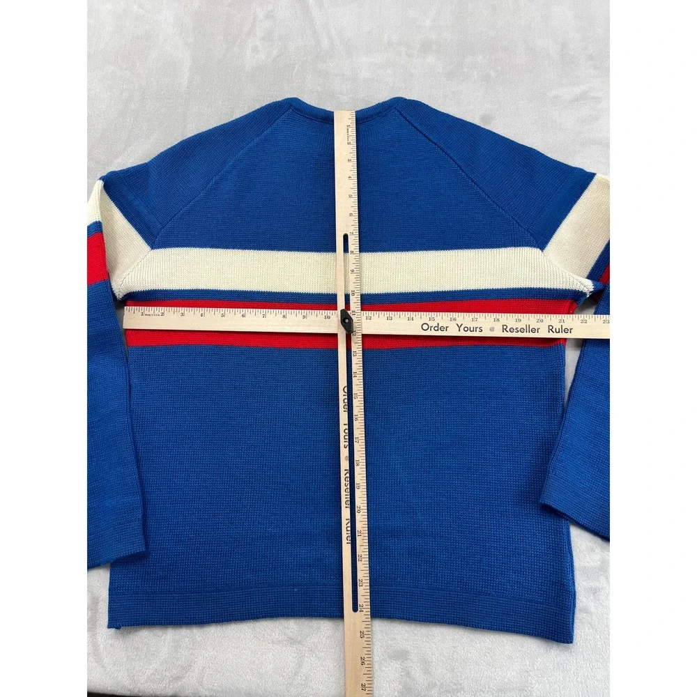 Vintage Demetre Sweater Men Medium Blue Striped Pure Virgin Wool Heavy Knit Ski